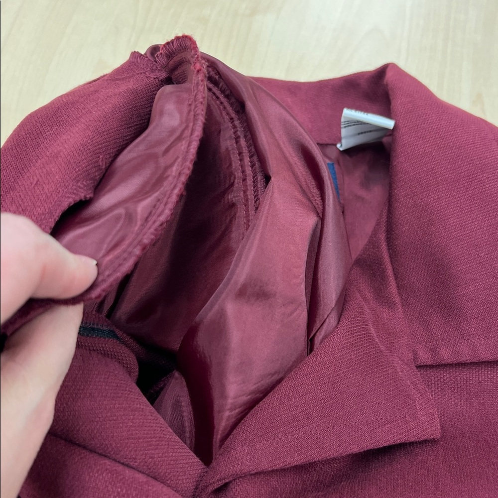 Vintage Laura Scott burgundy tie waist blazer notched collar button close 16 - Picture 12 of 13